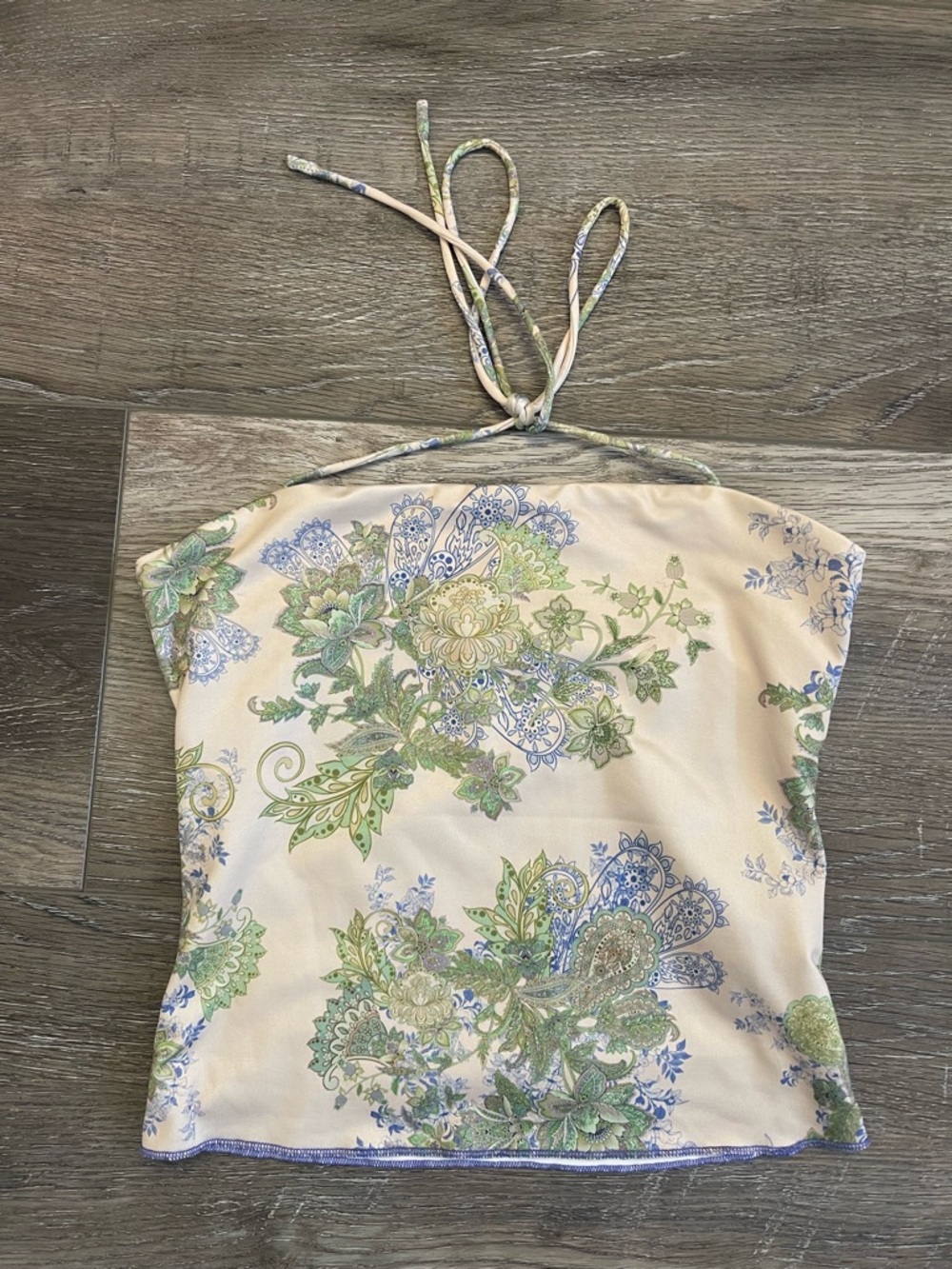 Edikted Cream Halter Tube Top with Green and Blue Floral Print like new size S